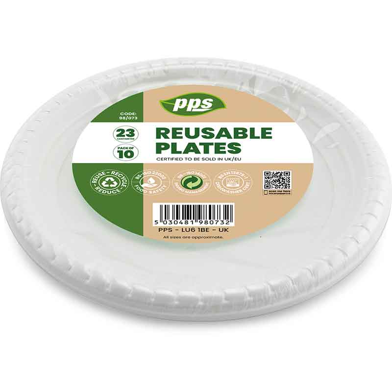 10PK 23cm WHITE PLASTIC PLATES