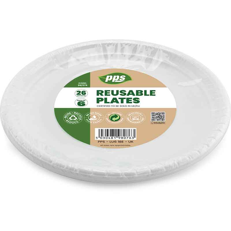 6PK 26cm WHITE PLASTIC PLATES