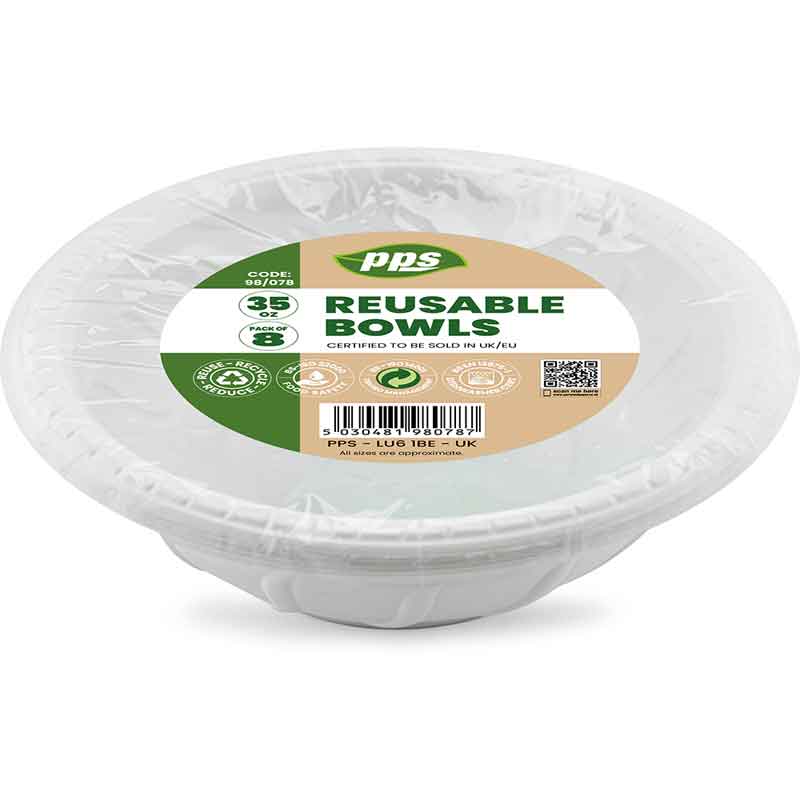 8PK 35oz WHITE PLASTIC SALAD BOWLS