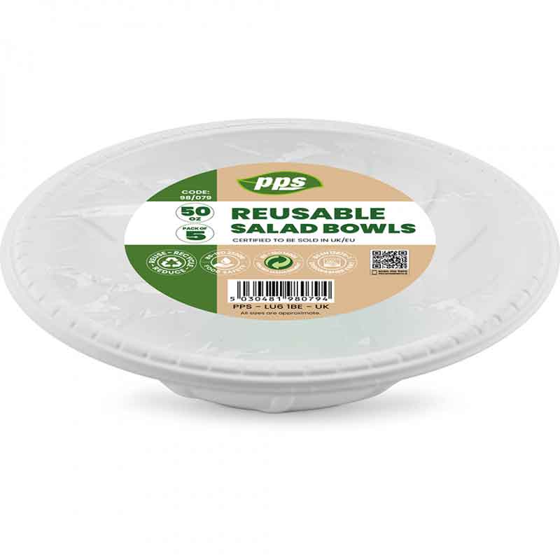 5PK 50pz WHITE PLASTIC SALAD BOWLS