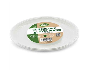 6PK 26cm WHITE PLASTIC OVAL PLATES