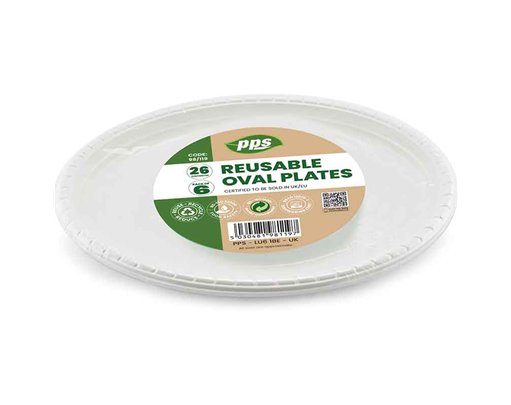 6PK 26cm WHITE PLASTIC OVAL PLATES