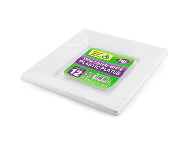 12PK 18cm WHITE PLASTIC SQUARE PLATES