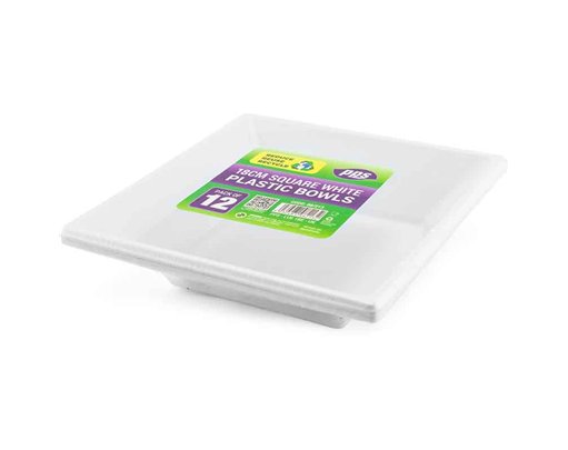 12PK 18cm WHITE PLASTIC SQUARE BOWLS