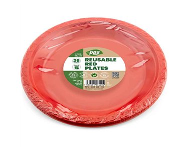 5PK 26cm RED PLASTIC ROUND PLATES