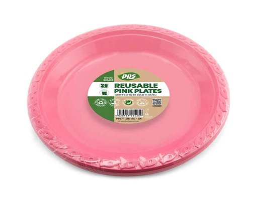 5PK 26cm PINK PLASTIC PLATES