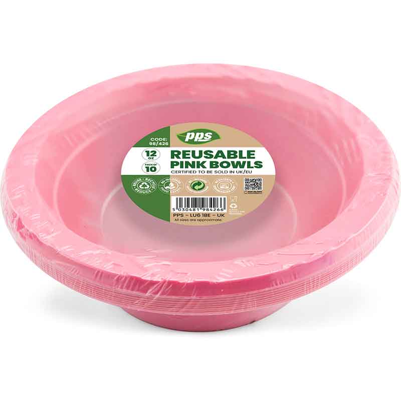 10PK 12oz PINK PLASTIC BOWLS