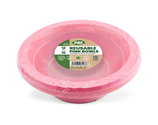 10PK 12oz PINK PLASTIC BOWLS