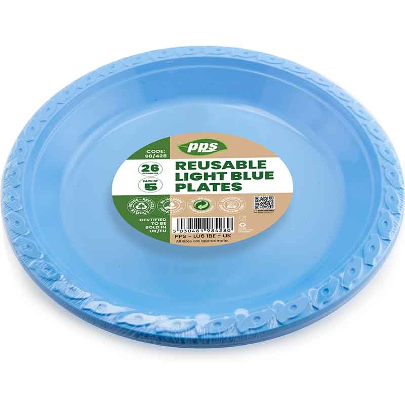 5PK 26cm LIGHT BLUE PLASTIC PLATES