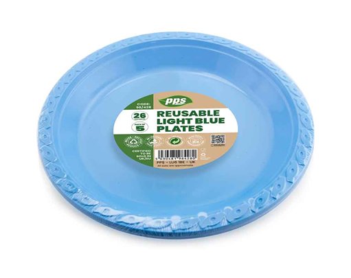 5PK 26cm LIGHT BLUE PLASTIC PLATES