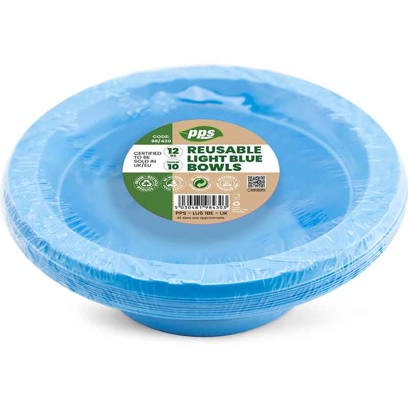 10PK 12oz LIGHT BLUE PLASTIC BOWLS