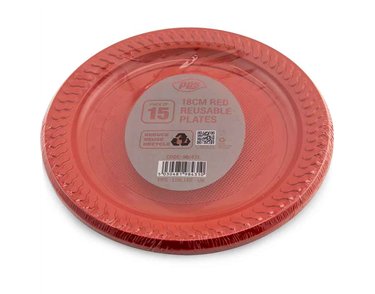 15PK 18cm RED PLASTIC PLATES