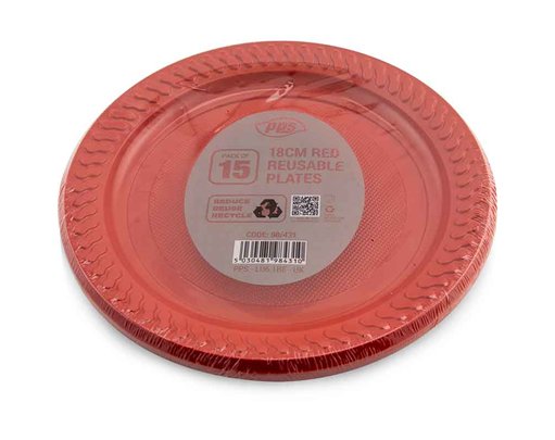 15PK 18cm RED PLASTIC PLATES