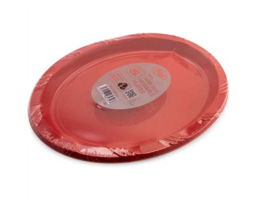 5PK 26cm RED PLASTIC OVAL PLATES