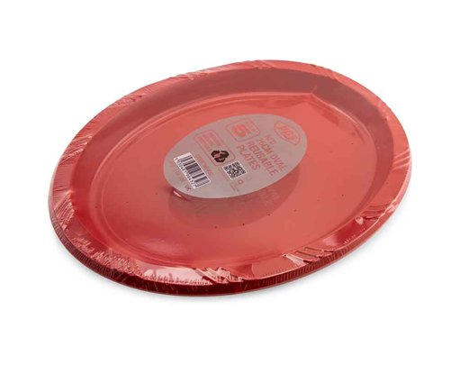 5PK 26cm RED PLASTIC OVAL PLATES