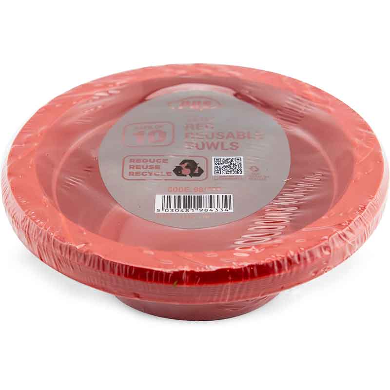 10PK 12oz RED PLASTIC BOWLS