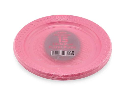 15PK 18cm PINK PLASTIC PLATES