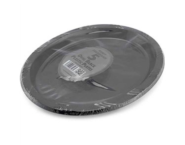 5PK BLACK PLASTIC OVAL PLATES