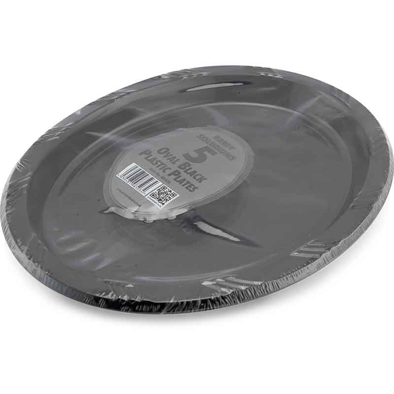 5PK BLACK PLASTIC OVAL PLATES