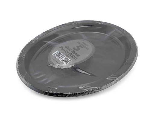 5PK BLACK PLASTIC OVAL PLATES