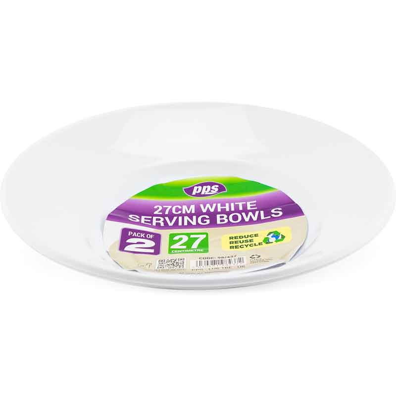 2PK 27cm WHITE PLASTIC SERVING BOWLS