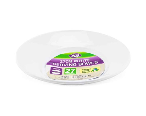 2PK 27cm WHITE PLASTIC SERVING BOWLS