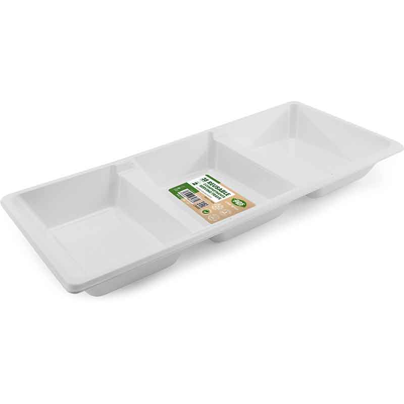 2PK 3 COMPARTMENT WHITE PLASTIC SERVING TRAYS