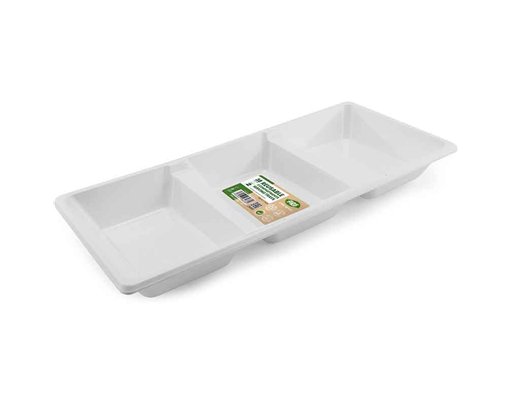 2PK 3 COMPARTMENT WHITE PLASTIC SERVING TRAYS