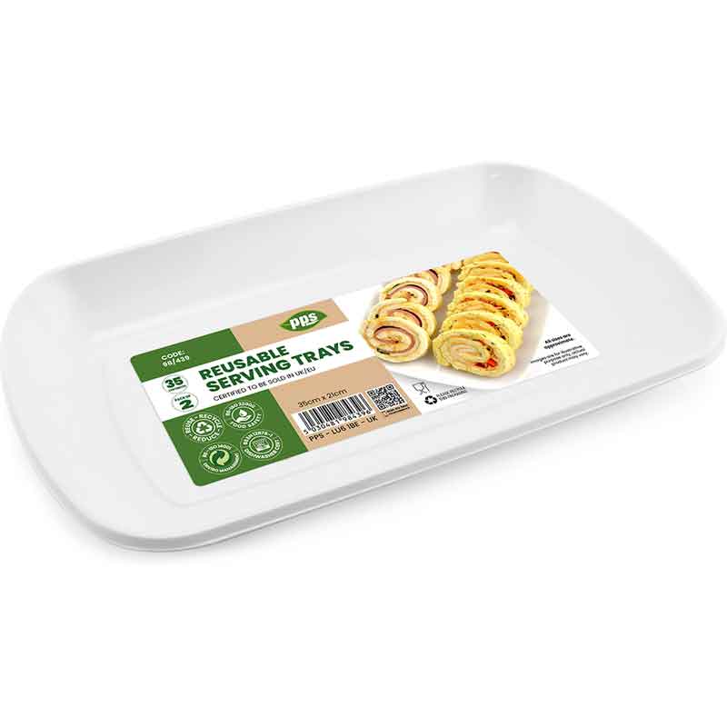 2PK WHITE PLASTIC SERVING TRAYS