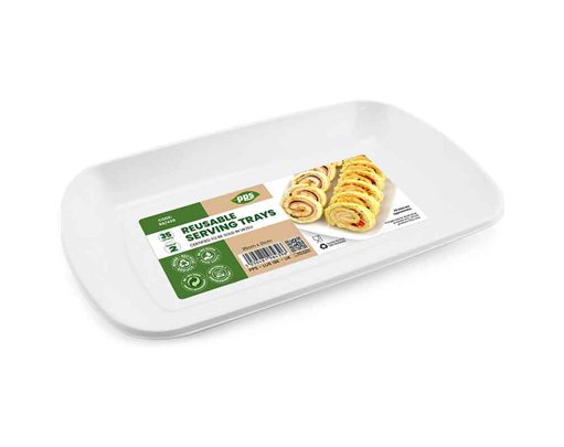 2PK WHITE PLASTIC SERVING TRAYS