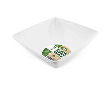 2PK 28cm WHITE PLASTIC SQUARE SERVING BOWLS