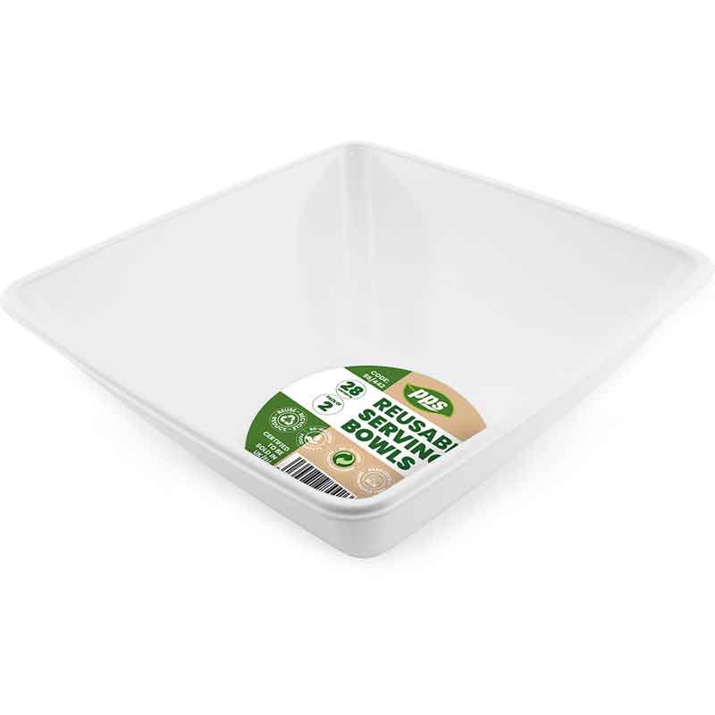 2PK 28cm WHITE PLASTIC SQUARE SERVING BOWLS