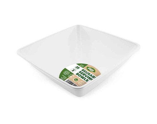 2PK 28cm WHITE PLASTIC SQUARE SERVING BOWLS
