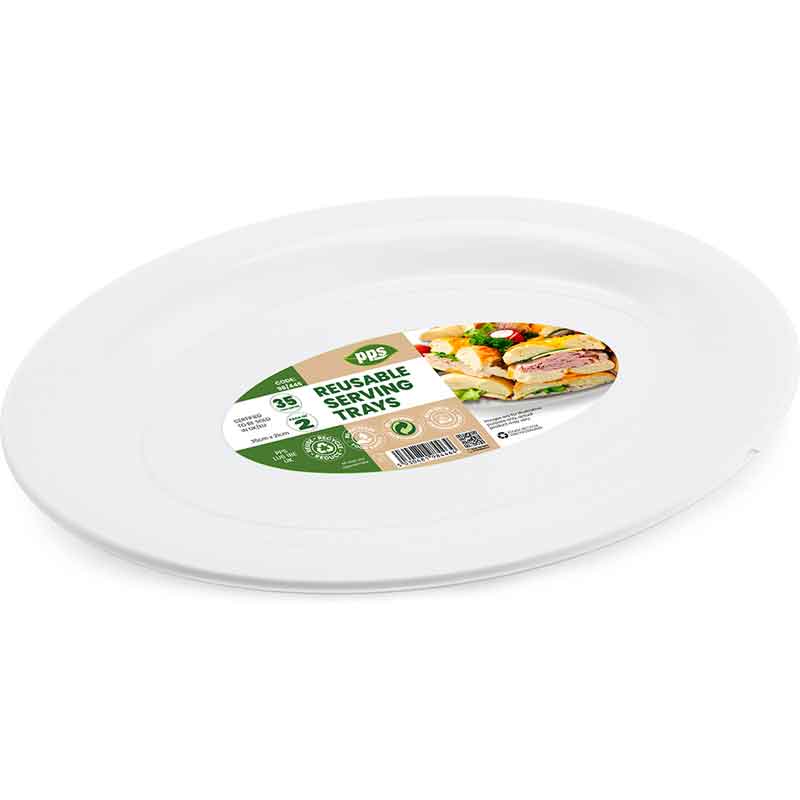 2PK 40x28cm WHITE PLASTIC SERVING PLATTERS