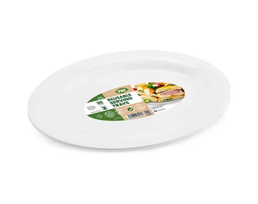 2PK 40x28cm WHITE PLASTIC SERVING PLATTERS