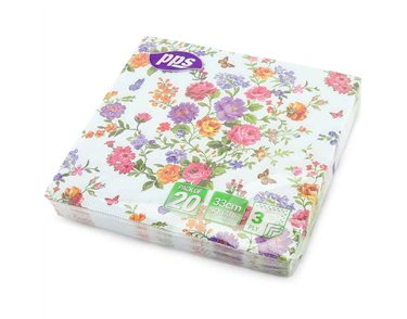 20PK 33cm 3PLY BUTTERFLY FLOWERS NAPKINS