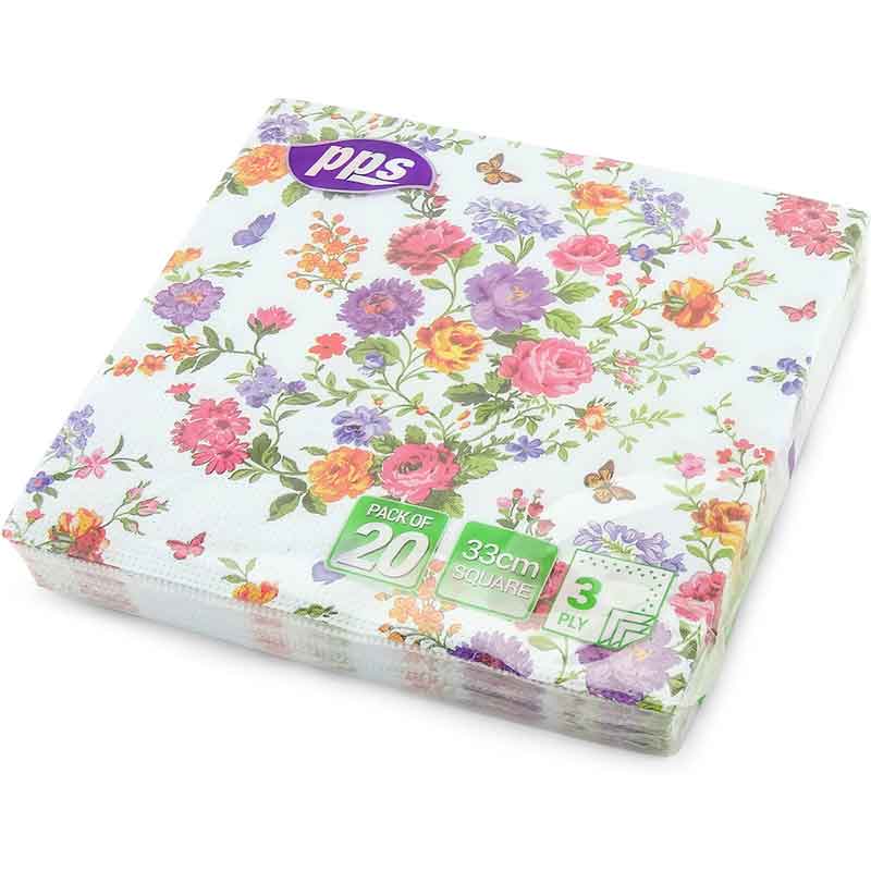 20PK 33cm 3PLY BUTTERFLY FLOWERS NAPKINS
