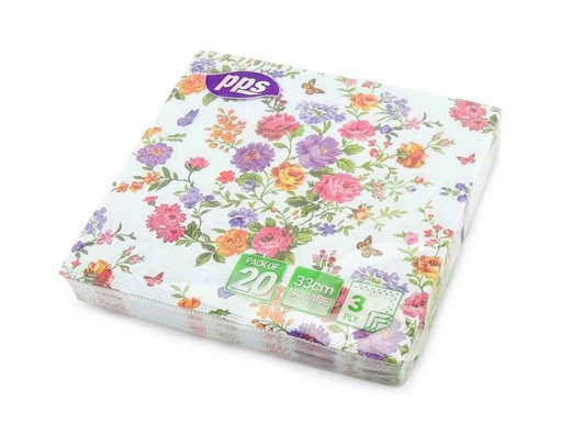20PK 33cm 3PLY BUTTERFLY FLOWERS NAPKINS