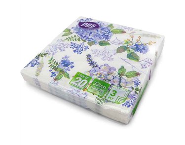 20PK 33cm 3PLY BLUE FLOWER WITH LEAF NAPKINS