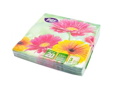 20PK 33cm 3PLY YELLOW & PINK SUNFLOWERS NAPKINS