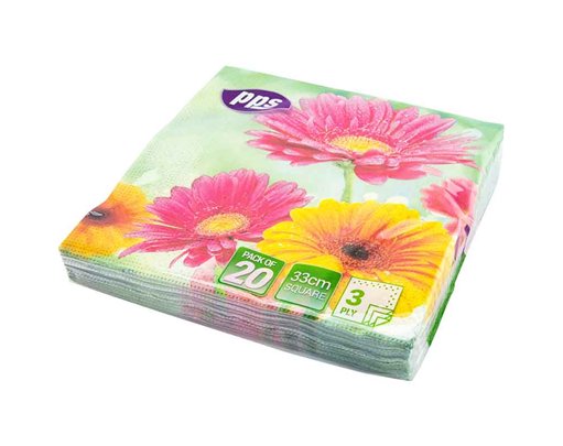 20PK 33cm 3PLY YELLOW & PINK SUNFLOWERS NAPKINS