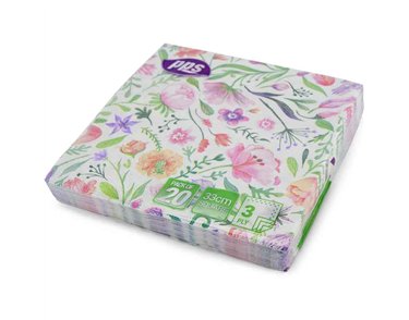 20PK 33cm 3PLY GREEN & PINK FLOWERS NAPKINS