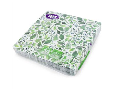 20PK 33cm 3PLY GREEN LEAF NAPKINS