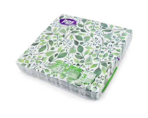20PK 33cm 3PLY GREEN LEAF NAPKINS