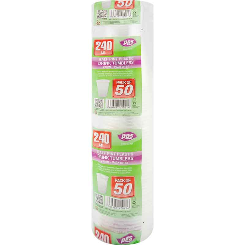 50PK HALF PINT PLASTIC GLASSES
