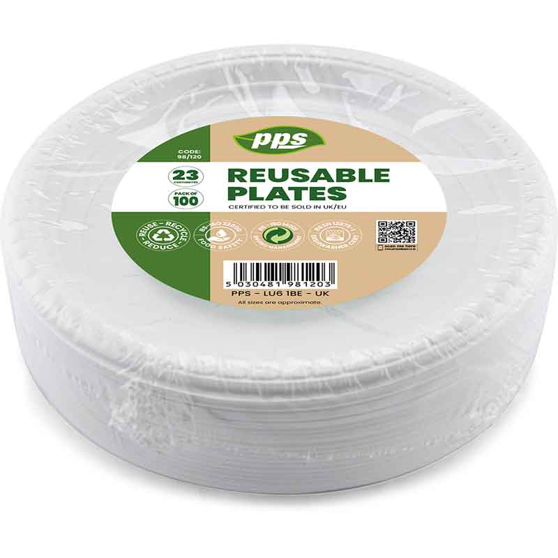 100PK 23cm PLASIC WHITE PLATES