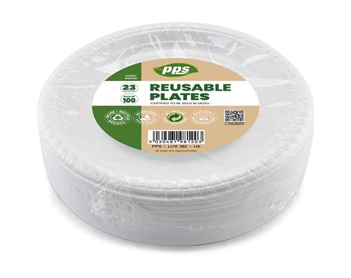 100PK 23cm PLASIC WHITE PLATES