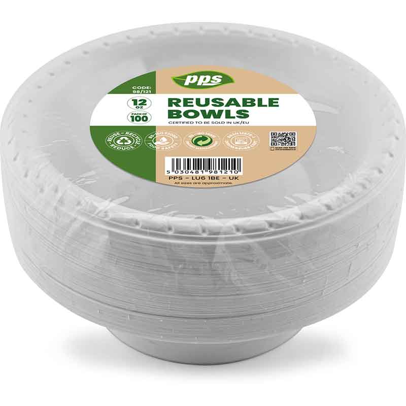 100PK 12oz WHITE PLASTIC BOWLS