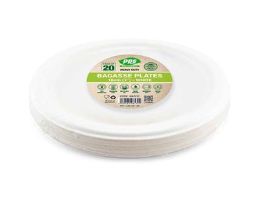 18cm 20PK WHITE BAGASSE PLATES