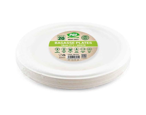 18cm 20PK WHITE BAGASSE PLATES